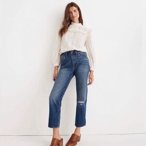 Madewell Classic Straight Blue Jeans Jade Wash Knee-Rip NWOT size 24
